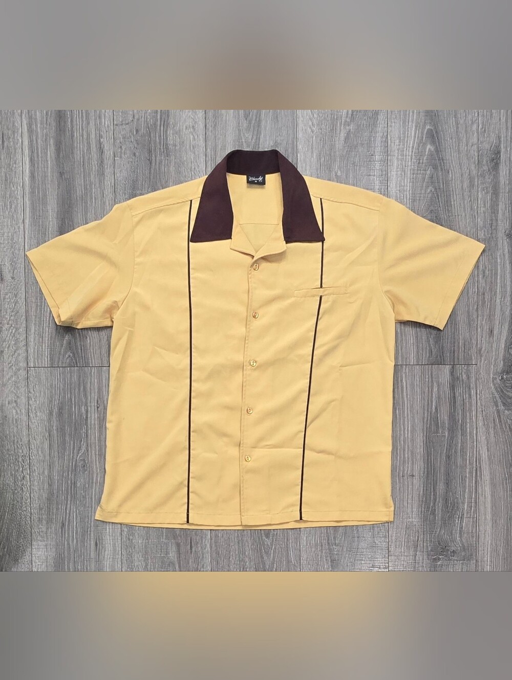 Steady Clothing Men's M Retro Rockabilly Bowling Shirt Mustard Brown USA Made